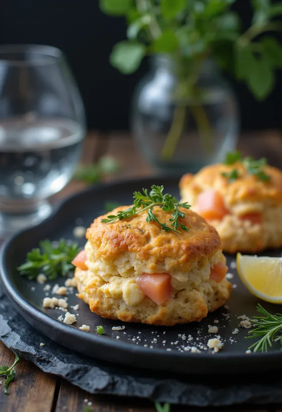 Füstölt lazacos scone aranybarna, ropogós tetejű sütemények