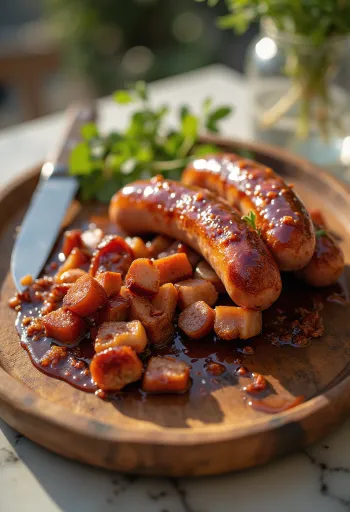 BBQ kolbász tálalva friss körettel