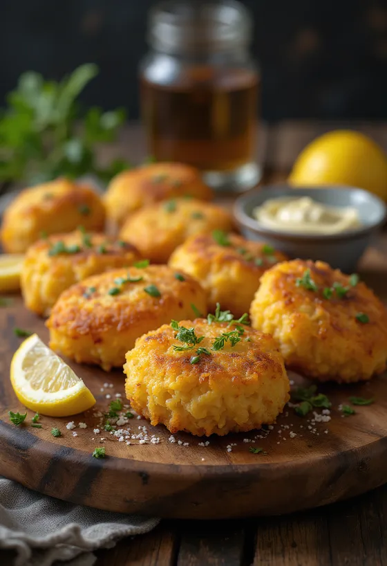 Bolinho de bacalhau csicseriborsóval, ropogós halgolyók tálalva