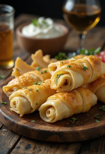 Friss börek csirkével tálalva