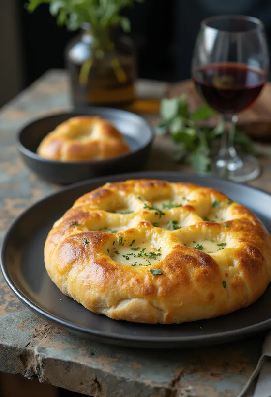 Borhabos és sajtos focaccia tálalva