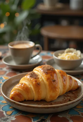 Chai latte croissant tálalva
