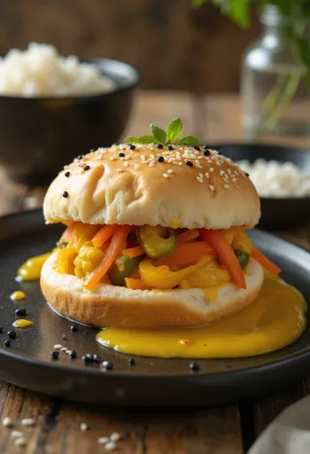 Currys zöldséges bao bun tálalva