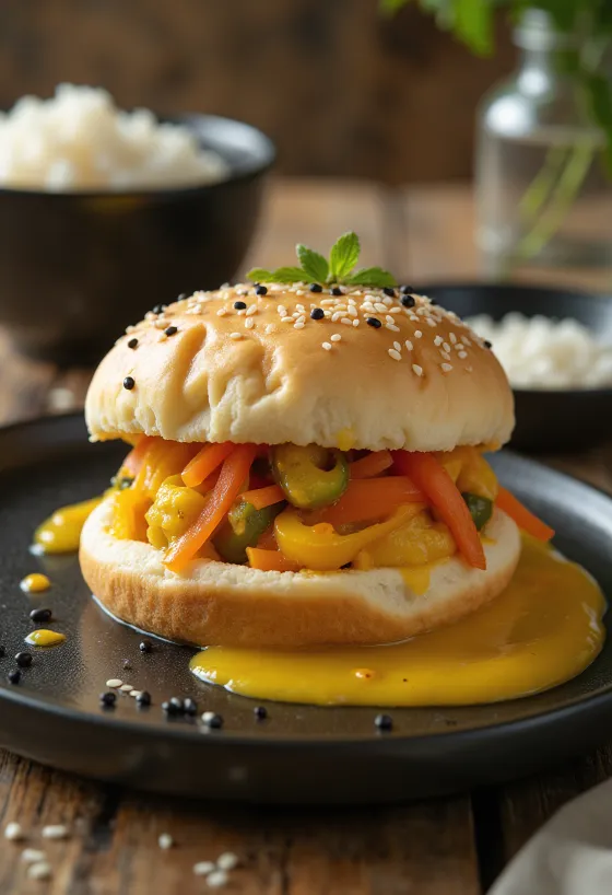 Currys zöldséges bao bun tálalva