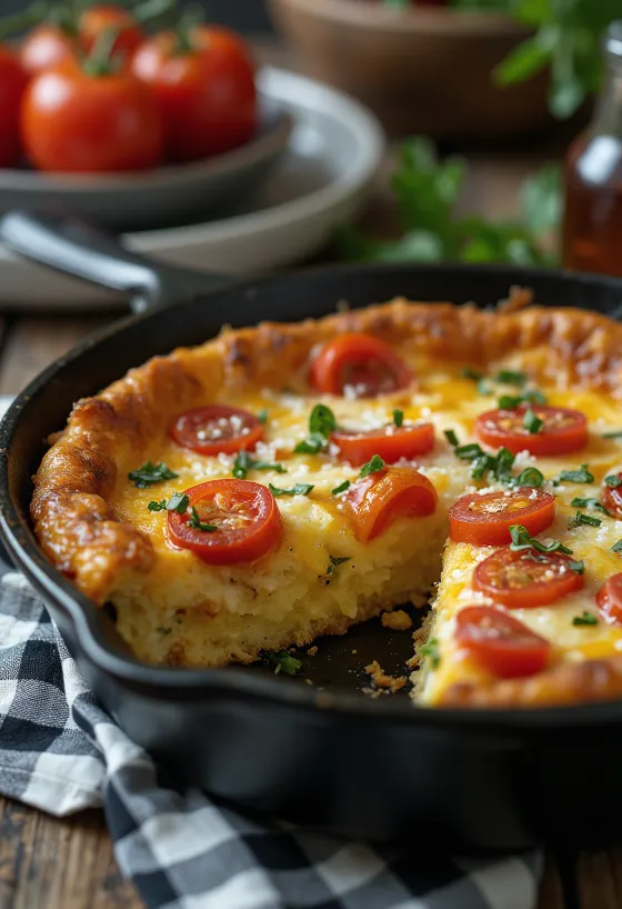 Frittata paradicsommal és bazsalikommal frissen tálalva