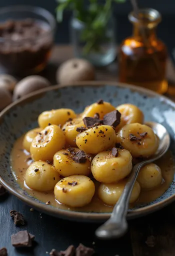 Gesztenyepürés és vaníliás gnocchi tálalva
