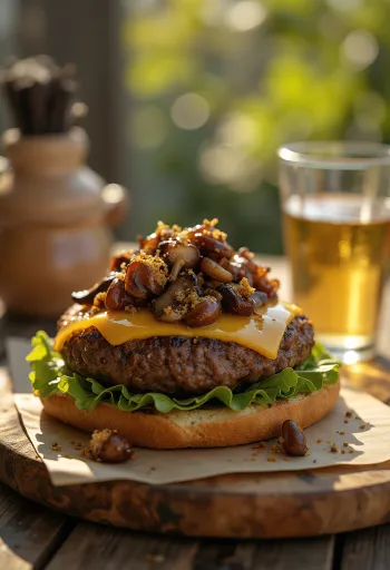 Gombás sajtos hamburger szaftos húspogácsával és pirított gombával