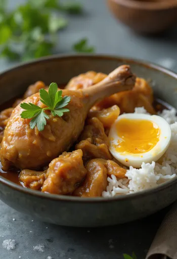 Gudeg főtt tojással, indonéz étel friss zöldségekkel