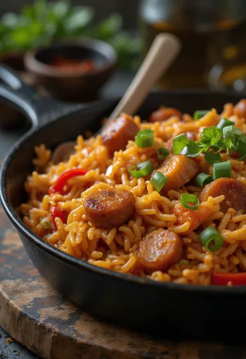 Jambalaya csirkével, gazdag ízekkel és színes hozzávalókkal