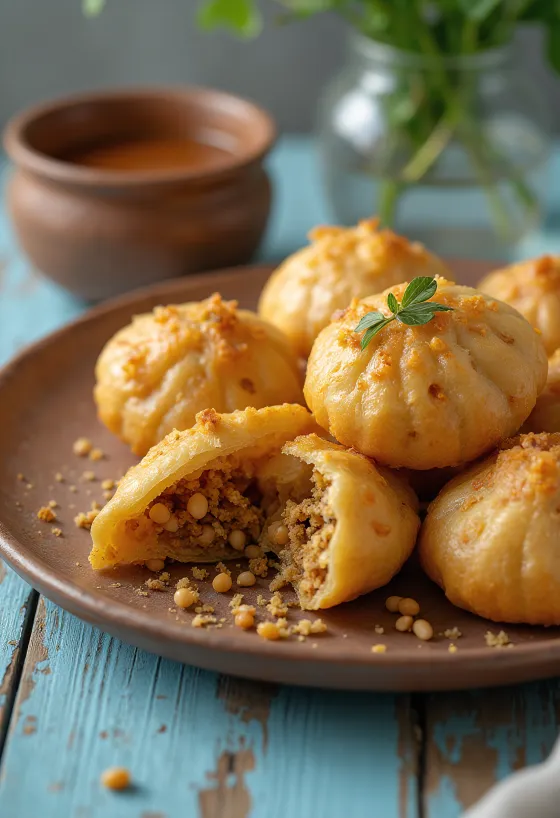 Kachori mungóbab töltelékkel tálalva