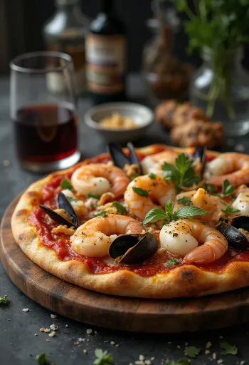 Klasszikus Frutti di Mare pizza tálalva