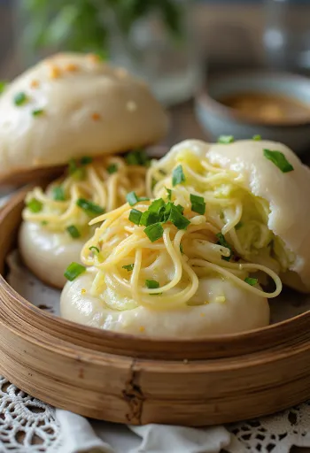 Medvehagymás és parmezános bao bun tálalva