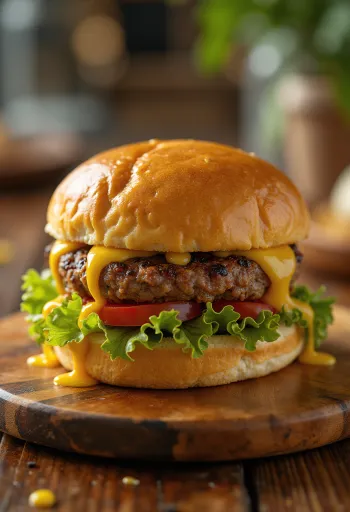 Mézes-Mustáros Burger tálalva