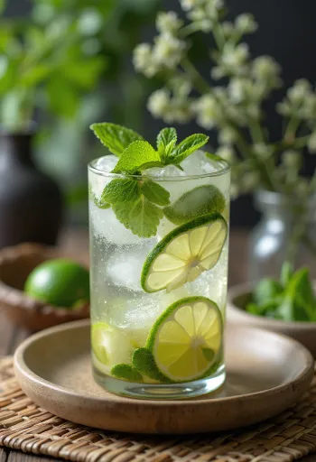 Mojito friss mentalevelekkel és lime szeletekkel díszítve