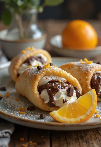 Narancsos-csokis cannoli desszert tálalva