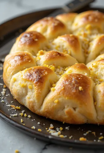 Parmezánnal kevert tésztás focaccia tálalva