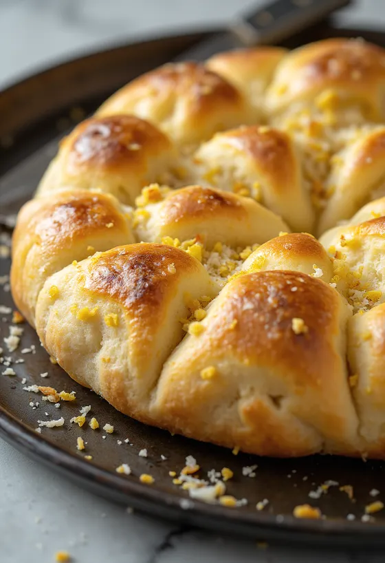 Parmezánnal kevert tésztás focaccia tálalva