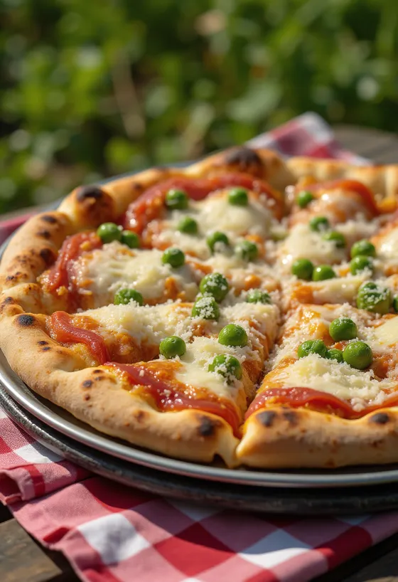 Pizza ai Piselli zöldborsóval és sajttal