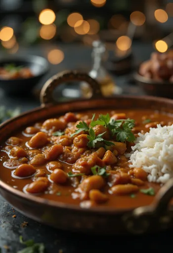 Rajma dal, indiai fűszeres babos étel friss korianderrel tálalva