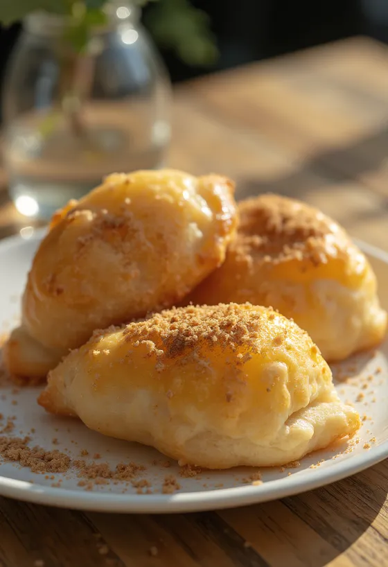 Sopaipilla fahéjas cukorral tálalva, friss és ropogós mexikói édesség