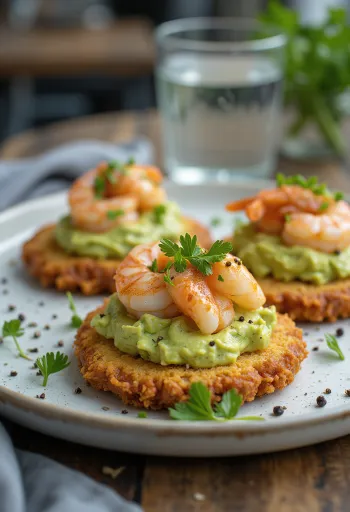 Tostón rákkal, avokádóval, citromos ízesítéssel tálalva