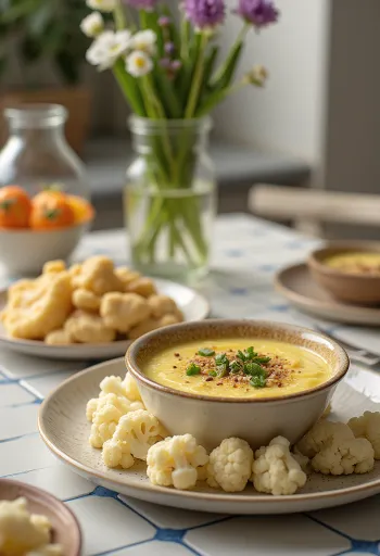 Bagna cauda karfiollal, szardellás szószban, tálalva