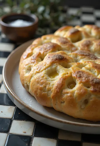 Borral készült focaccia tálalva