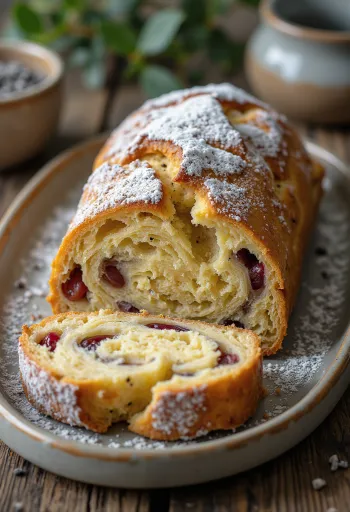 Chia magos Stollen szeletelve, porcukorral meghintve