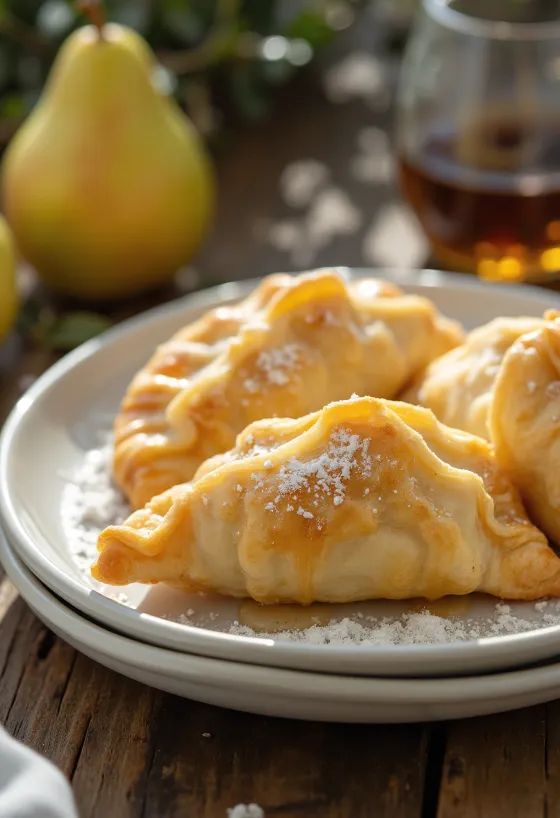 Chilenai empanada de pera, aranybarna, ropogós, friss perekkel töltve