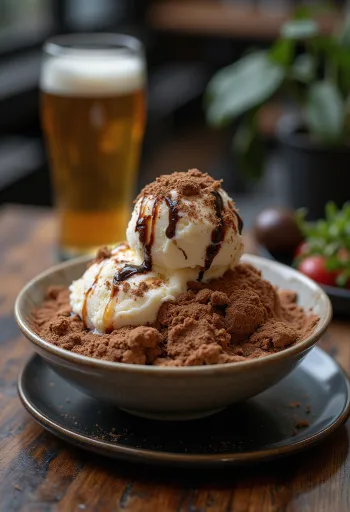 Chokobingsu, koreai csokoládés jégdesszert, csokis fagylalttal és csokoládészósszal tálalva