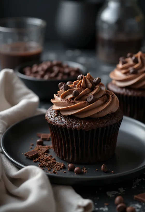 Dupla csokis cupcake tálalva