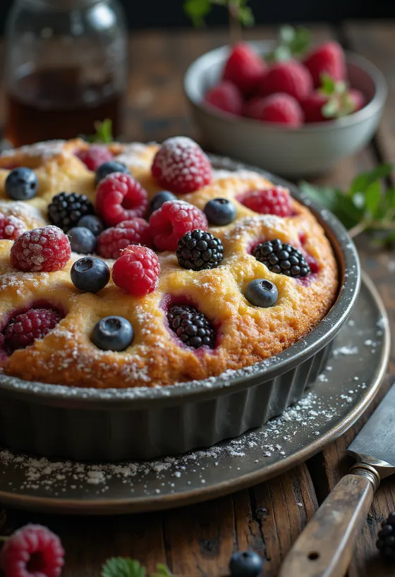 Erdei gyümölcsös torta tálalva