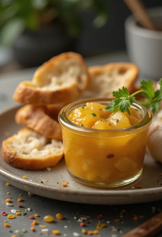 Garlic chutney üvegben, gazdag fűszeres szósz