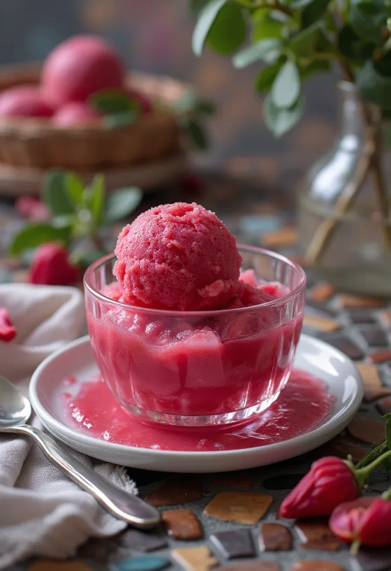Hibiszkusz sorbet házi készítésű frissítő desszert