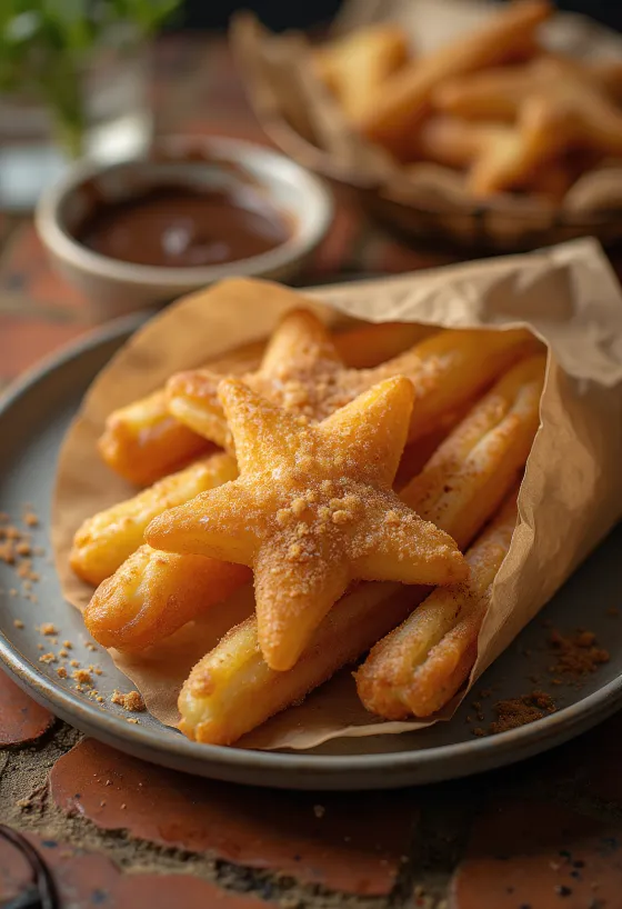 Klasszikus churros, fahéjas cukorral megszórva, frissen sült