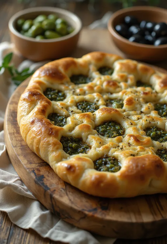 Manakish olívaolajjal és za\'atar fűszerkeverékkel, friss petrezselyemmel