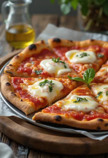 Klasszikus Margherita pizza tálalva