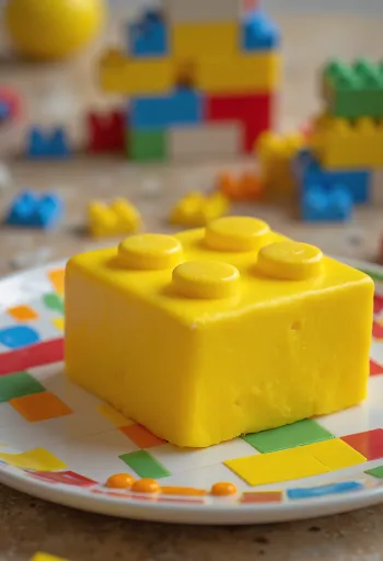 LEGO torta színes fondant borítással és építőkocka díszítéssel