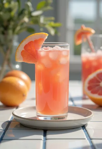 Narancs-grapefruit juice magas pohárban, narancs- és grapefruit szeletekkel díszítve