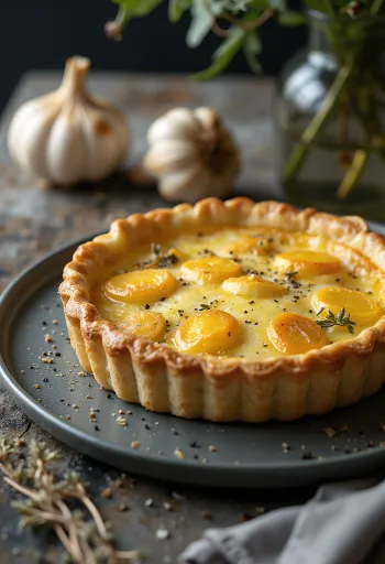 Parmezános és sült fokhagymás quiche frissen sütve