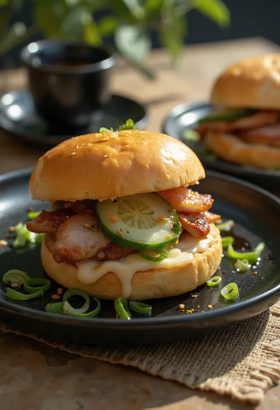 Pekingi kacsás bao bun étel tálalva