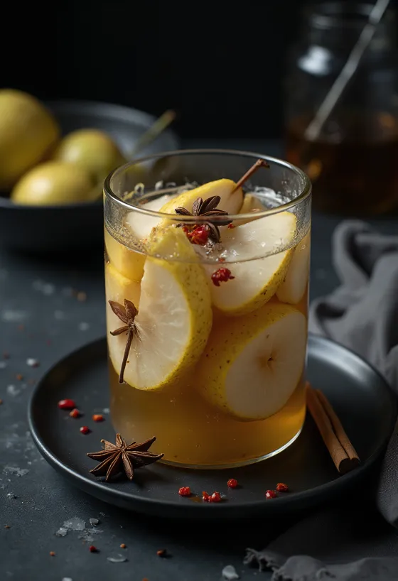 Pickled pears in a glass jar