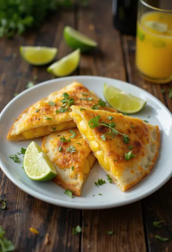 Lime-mal ízesített quesadilla sajttal töltve, ropogósra sütve, szeletekre vágva