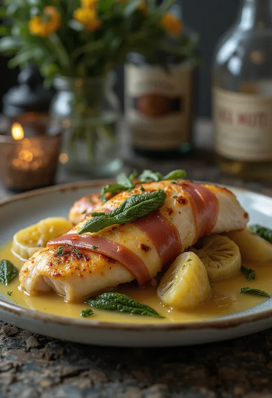 Saltimbocca articsókával tálalva, friss zsályával