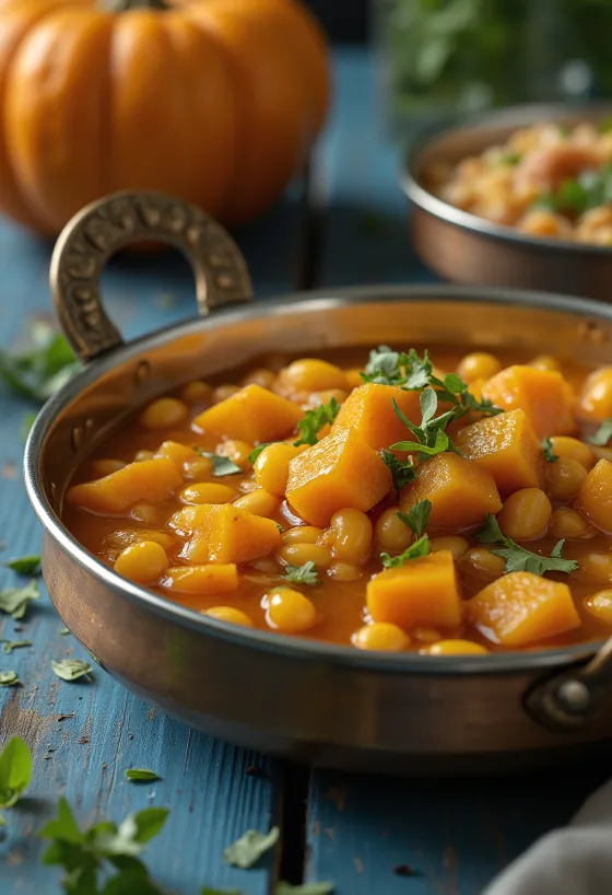 Sambar tökkel, gazdag fűszeres leves, friss korianderrel tálalva