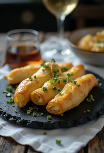 Friss börek padlizsánnal tálalva