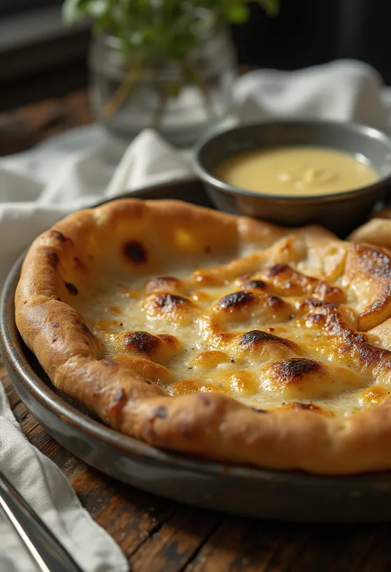 Bourbonos naan kenyér tálalva
