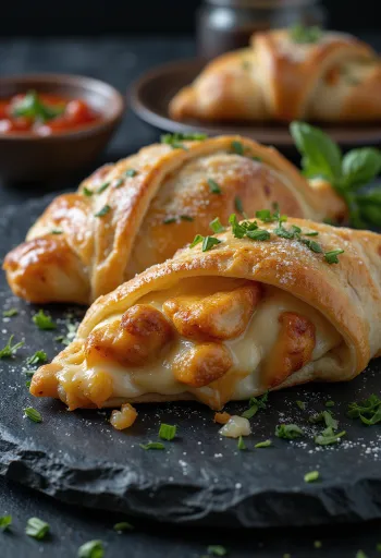 Calzone csirkemellel, aranybarna kérgű, csirkemellel és sajttal töltve