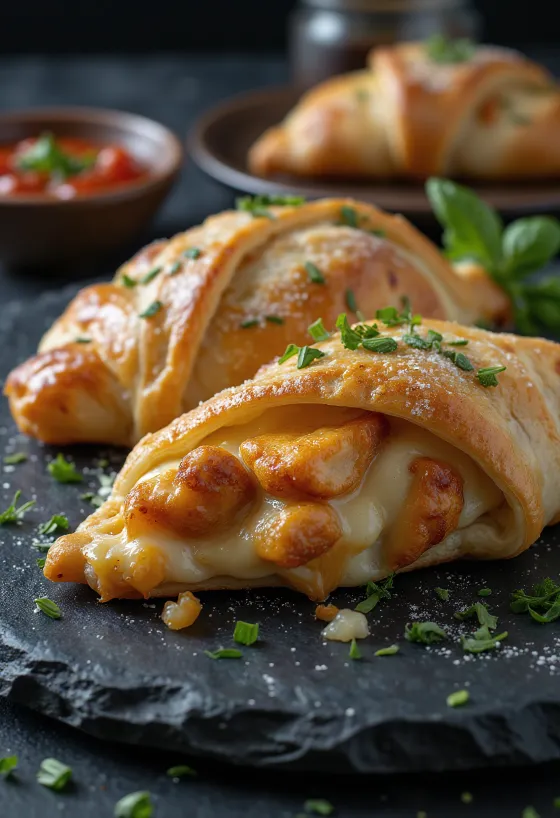 Calzone csirkemellel, aranybarna kérgű, csirkemellel és sajttal töltve