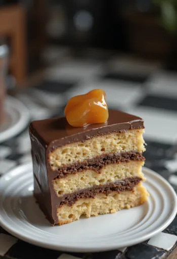 Dobos torta karamellréteggel és csokoládékrémmel töltve